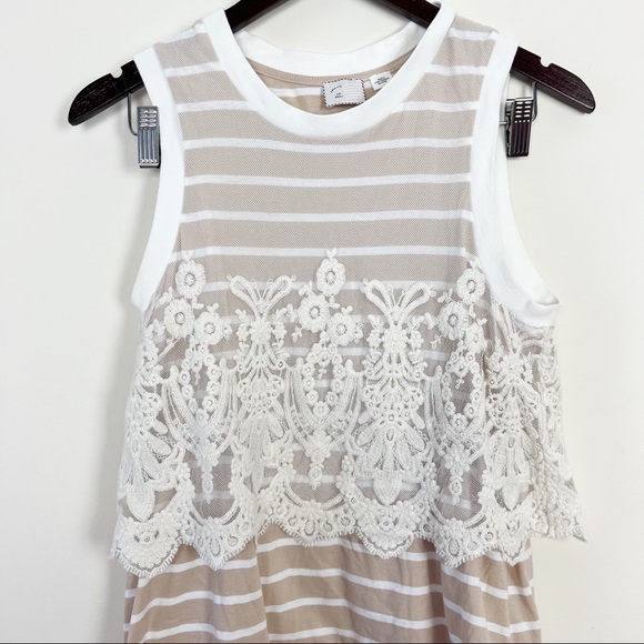 Anthropologie Postmark Tan/White Laced Nautique Tank Top Sz Small - Picture 3 of 7